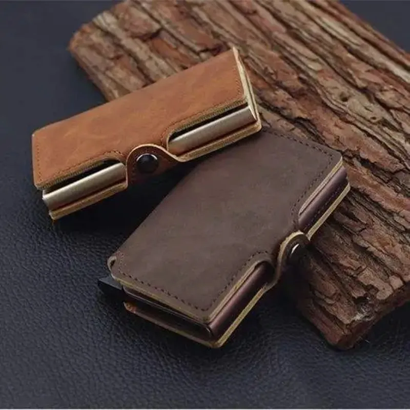 Split Leather Mens Slim Card Holder Wallet z klipsem na pieniądze Blokowanie RFID Pop Up Credit Cardholder Minimalistyczne portfele dla mężczyzn