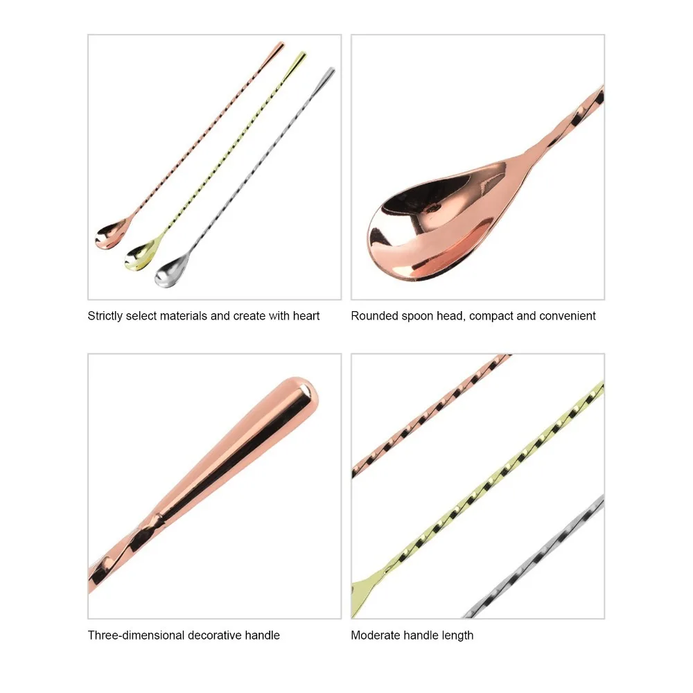 Rustless Steel Stirring Spoon Polished Water Drop Spoon Head Mixing Spoon Multi Color Threaded Handle Coffee Stirrer Spoon