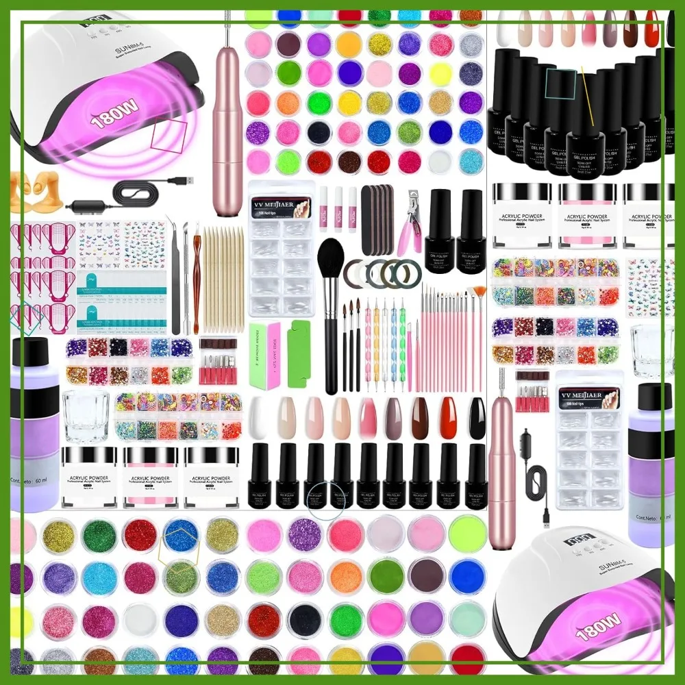 

Полный набор для акрилового маникюра для начинающих с УФ-лампой, гель-лаком и набором пудры