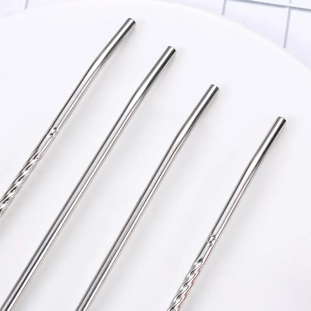 Reusable Stainless Steel Long Twisted Straw Spoon Tea Scoop Colored Straw Cocktail Coffee Stirring Spoon