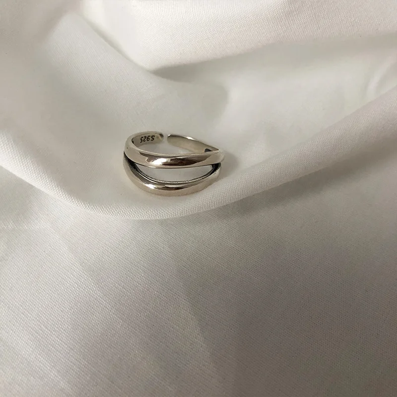 Women's Minimalist Double Layer Line Ring, Silver Color