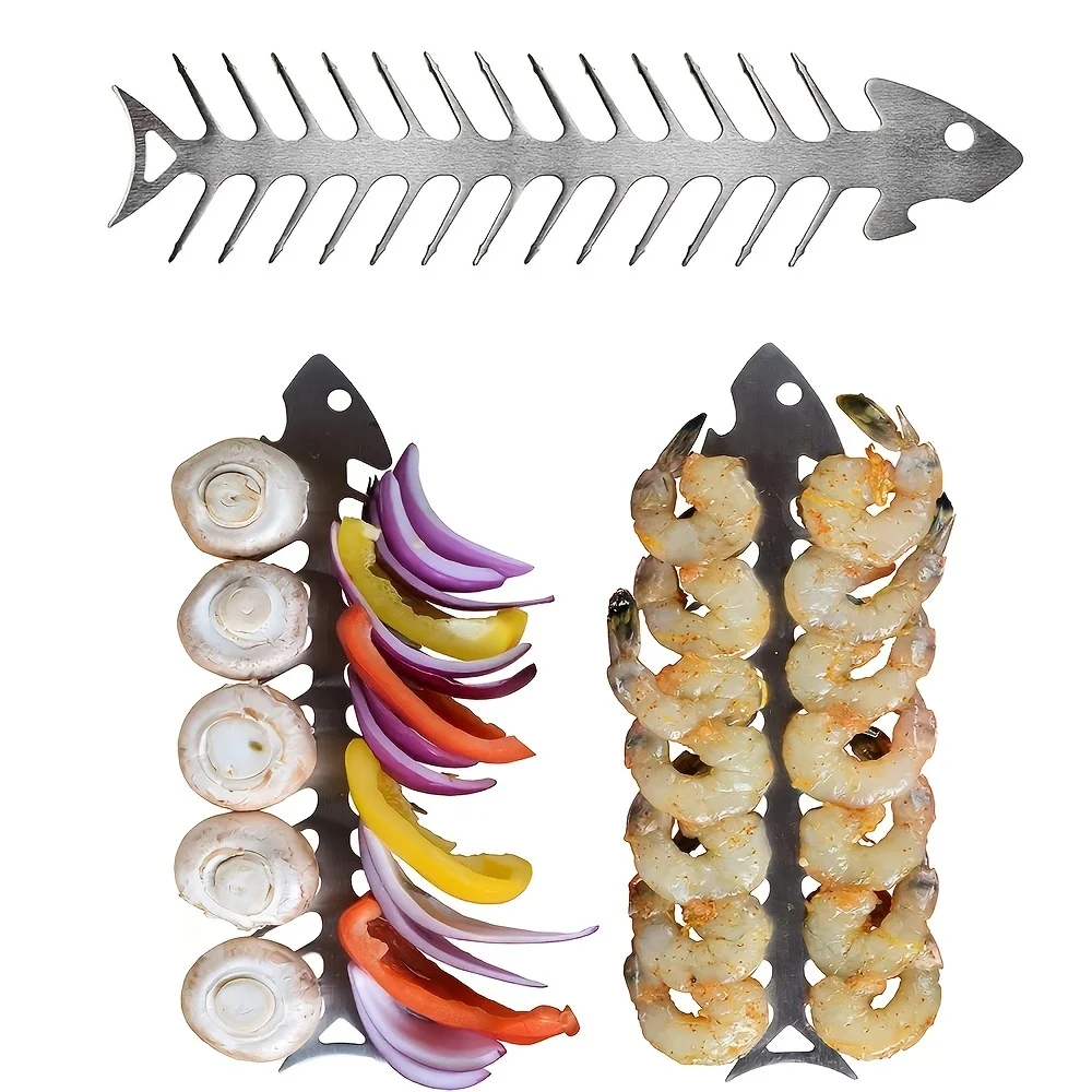 2pcs Stainless Steel Barbecue Skewers-Fish Bone Shaped-Perfect for Grilling Beef Chicken Vegetable Shrimp Shish Kabobs