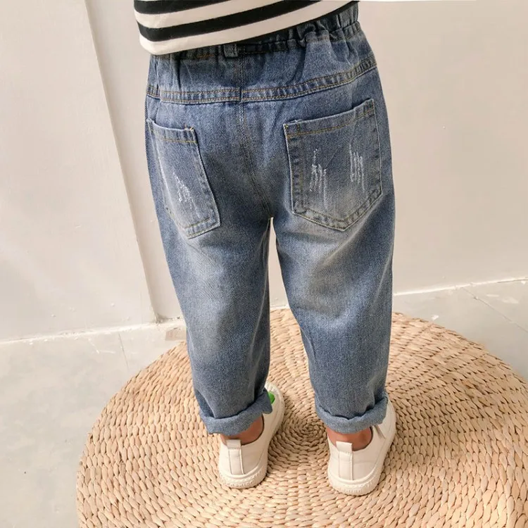 2022 Spring Autumn Girls Boys Casual Hole Jeans Pant Baby Kids Children Denim Trousers