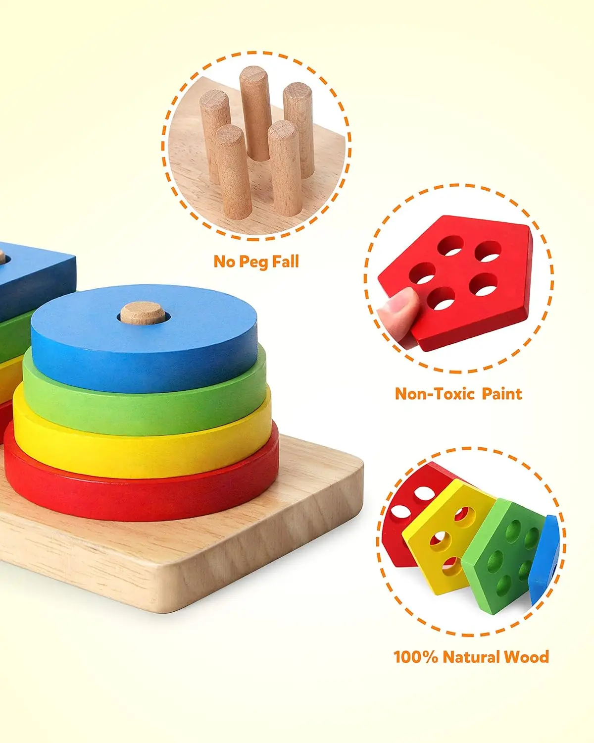 Wooden Sorting Stacking Montessori Toys, Shape Color Recognition Blocks Matching Puzzle Stacker Geometric Board Early Educationa