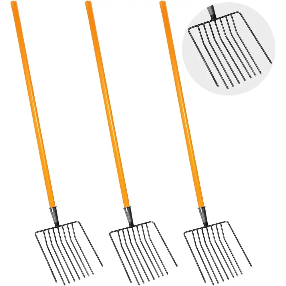 

Набор из 3 садовых совков Lanties: совок для уборки мусора или садовых отходов, 9 зубцов, широкий, 47,2 дюйма, с длинной ручкой из твердой древесины, сверхпрочный