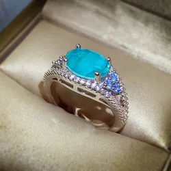 New 925 Stamp High Quality Paraiba Ring Fashion Blue Zirconia Women's Ring Wedding Engagement Jewelry Gift Wholesale