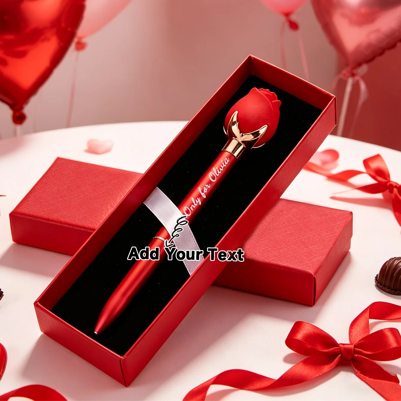 Personalized Red Rose Pen Custom Engrave Name Signature Pen Gift Box Valentine Wedding Gift For Ladies With Red Gift Box
