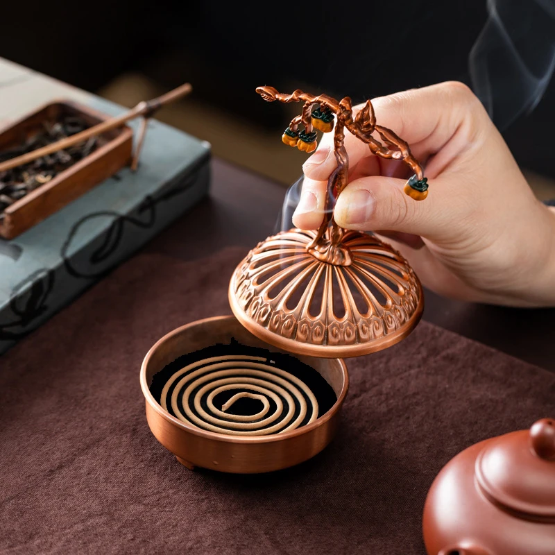 Persimmon Auspicious Coil Incense Burner Chinese Zen Ornament for Office Home Tea Ceremony Incense Holder