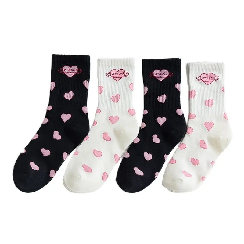 

Socks Women's Middle Tube Socks Pink Love Cute Japanese Spring And Autumn Models Black And White Sweet Trendy Korean Version