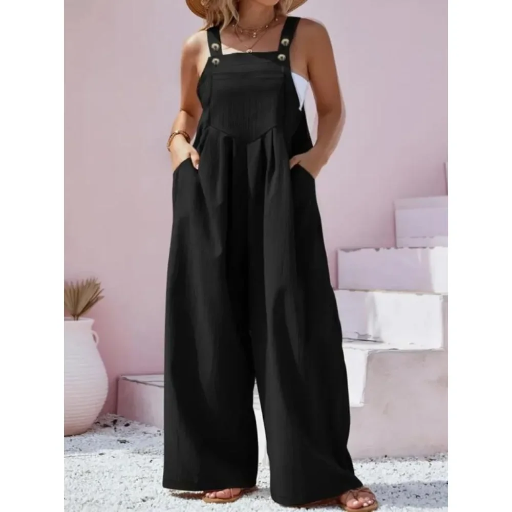 Mono de verano de talla grande para mujer, monos largos informales elegantes de Color sólido y cintura alta