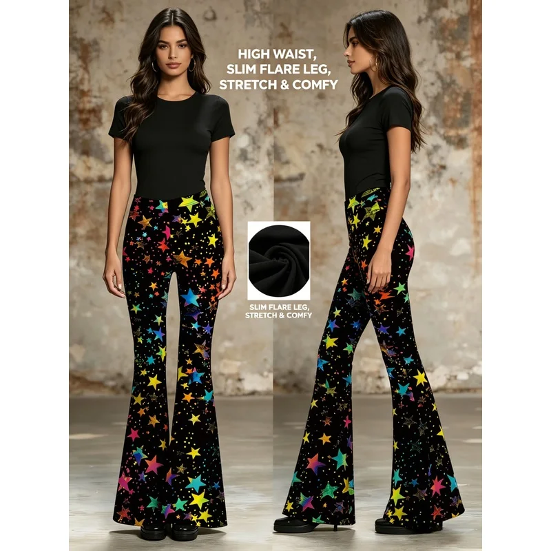 Pantalon évasé imprimé de sequins en forme d'étoile, adapté aux tenues décontractées des adolescents de 7 à 16 ans.