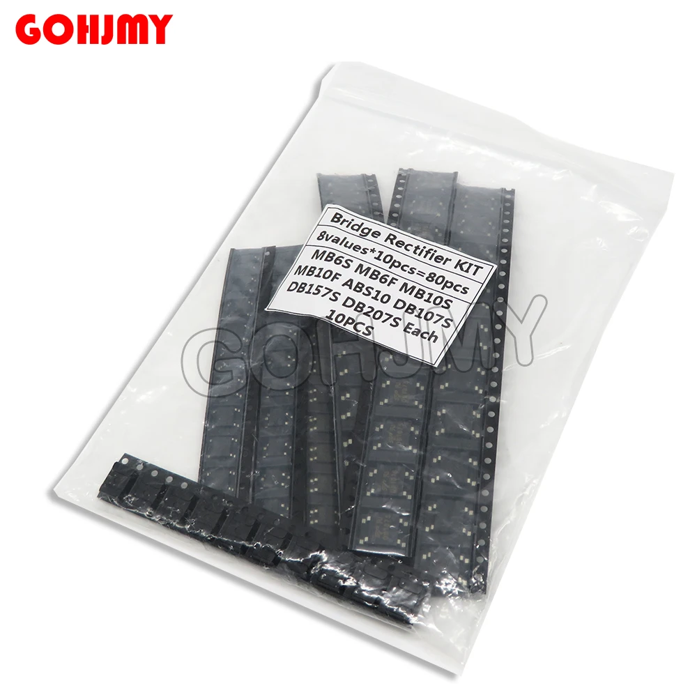 8value*10PCS=80PCS Bridge Rectifier Assorted Kit contains MB6S MB6F MB10S MB10F ABS10 DB107S DB157S DB207S