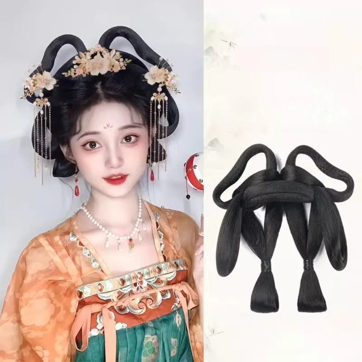 Ancient Hanfu Hair Bun Updo Integrated Volume Pad Ming Tang Dynasty Lazy Hairstyle Complete Headwear Set Women Cosplay