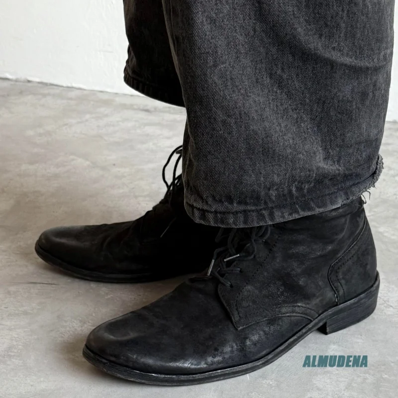 Retro Lace-Up Round Toe Combat Ankle Boots Men Worn Texture Short Boots Daily Walking Outdoor Commute Casual Fashion Shoes