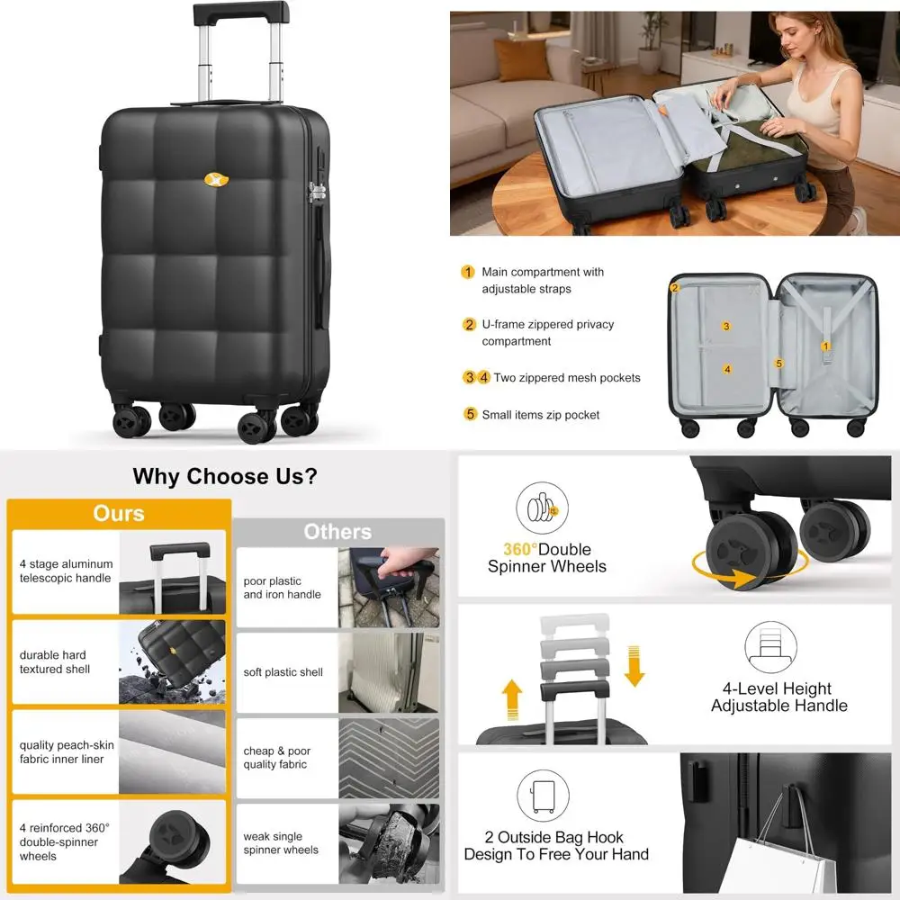 

Airline Approved Lightweight Hardside Carry-On Luggage with Wheels and TSA Lock, 22x14x9 Suitcase for Travel