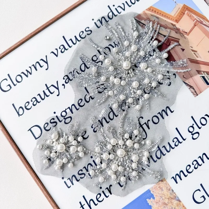 2 Pieces/4 Pieces, Exquisite Silver Sequins, Pearl Cloth Stickers, Fashionable Handmade Clothing, Dresses,Decorative Accessories