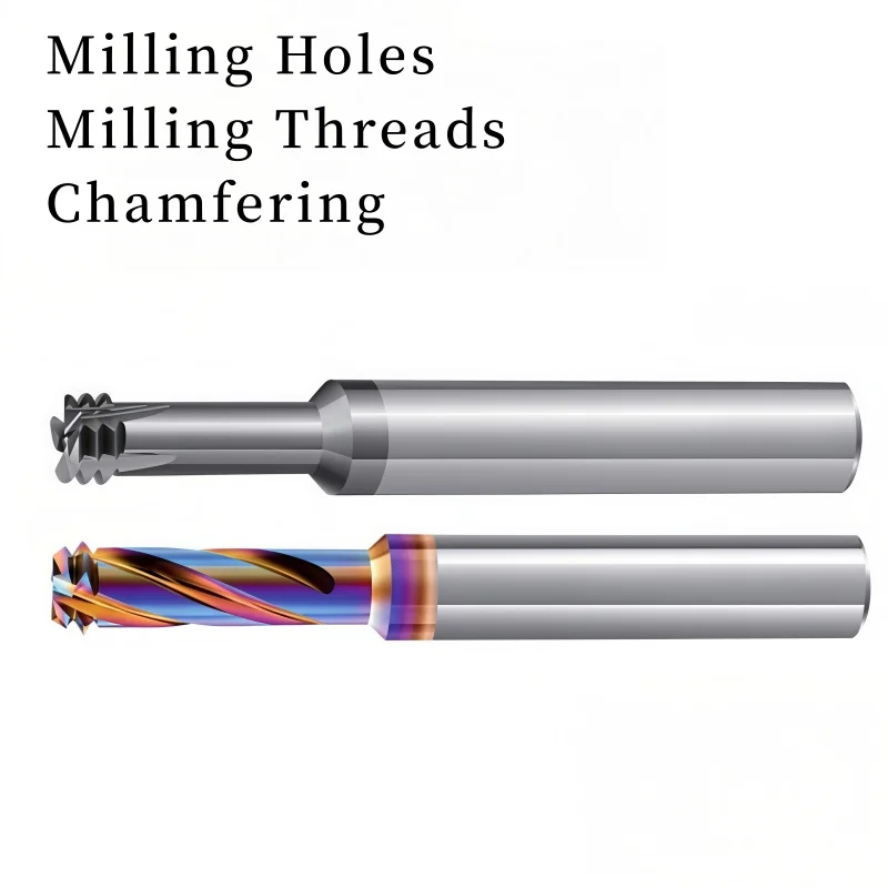 

1PCS DLC Multifunctional 3 in 1 thread milling Metric threading End Mills M1.6 M2 M3-M12 Drilling and milling chamfered carbide