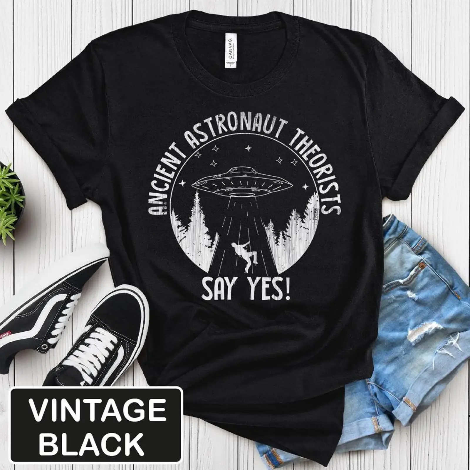 Ancient Astronaut Theorists Say Yes T shirt Alien UFO Theory  vintage Washed Stretched streetwear fashion Top For Everyday Wear