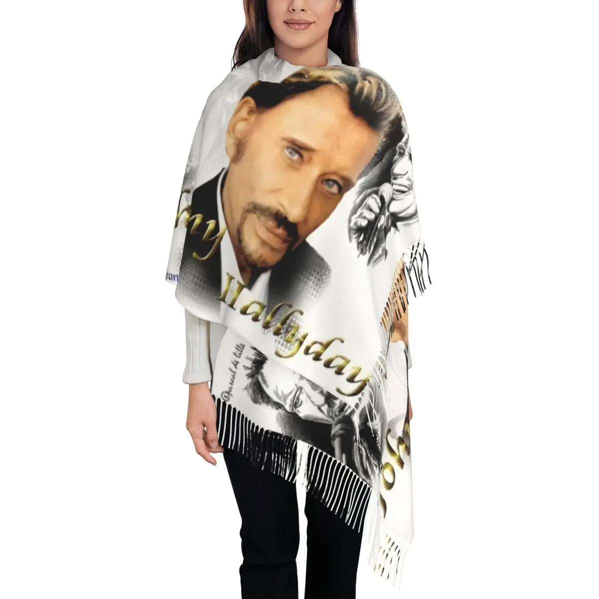 Stylish Rock Johnny Hallyday Tassel Scarf Women Winter Warm Shawl Wrap Ladies French Singer Scarves