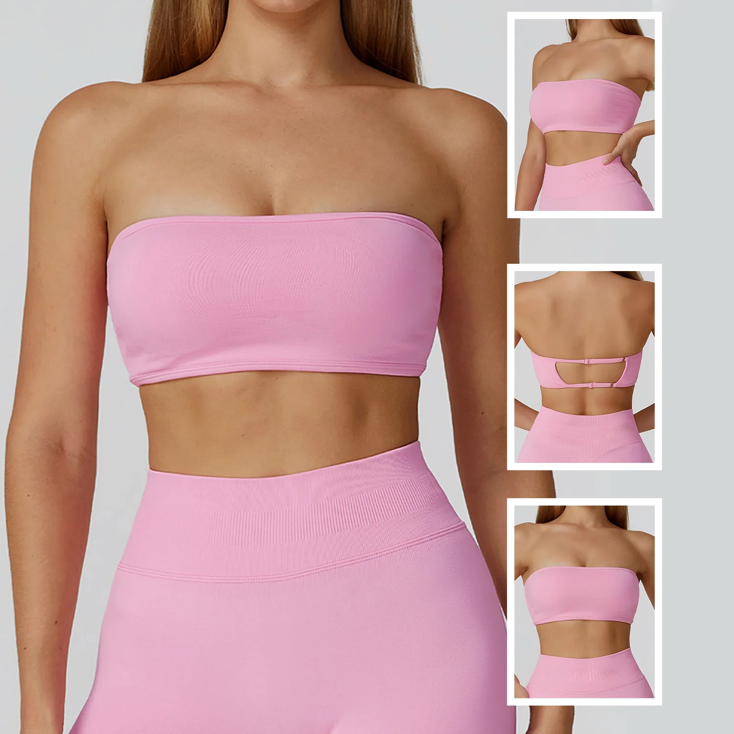 حمالة صدر رياضية بدون ظهر للنساء من Bandeau Impact، ملابس يوجا بدون خياطة، ملابس لياقة بدنية للتمرين في صالة الألعاب الرياضية #1