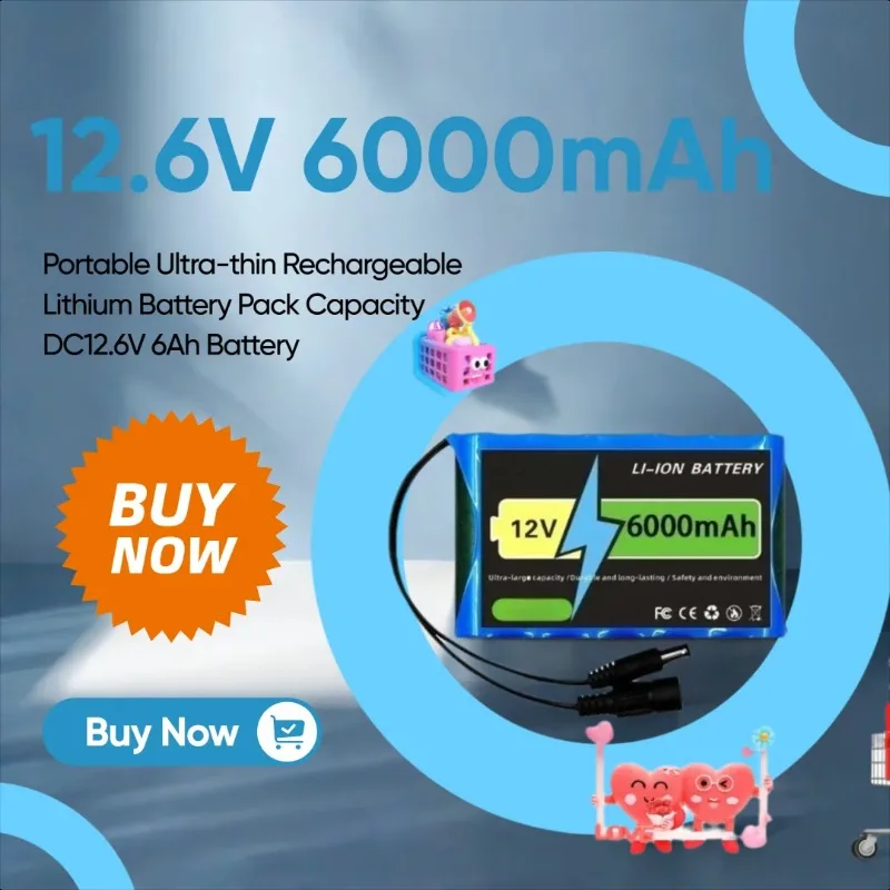 

12.6V 6000mAh Portable Ultra-thin Rechargeable Lithium Battery Pack Capacity DC12.6V 6Ah Battery