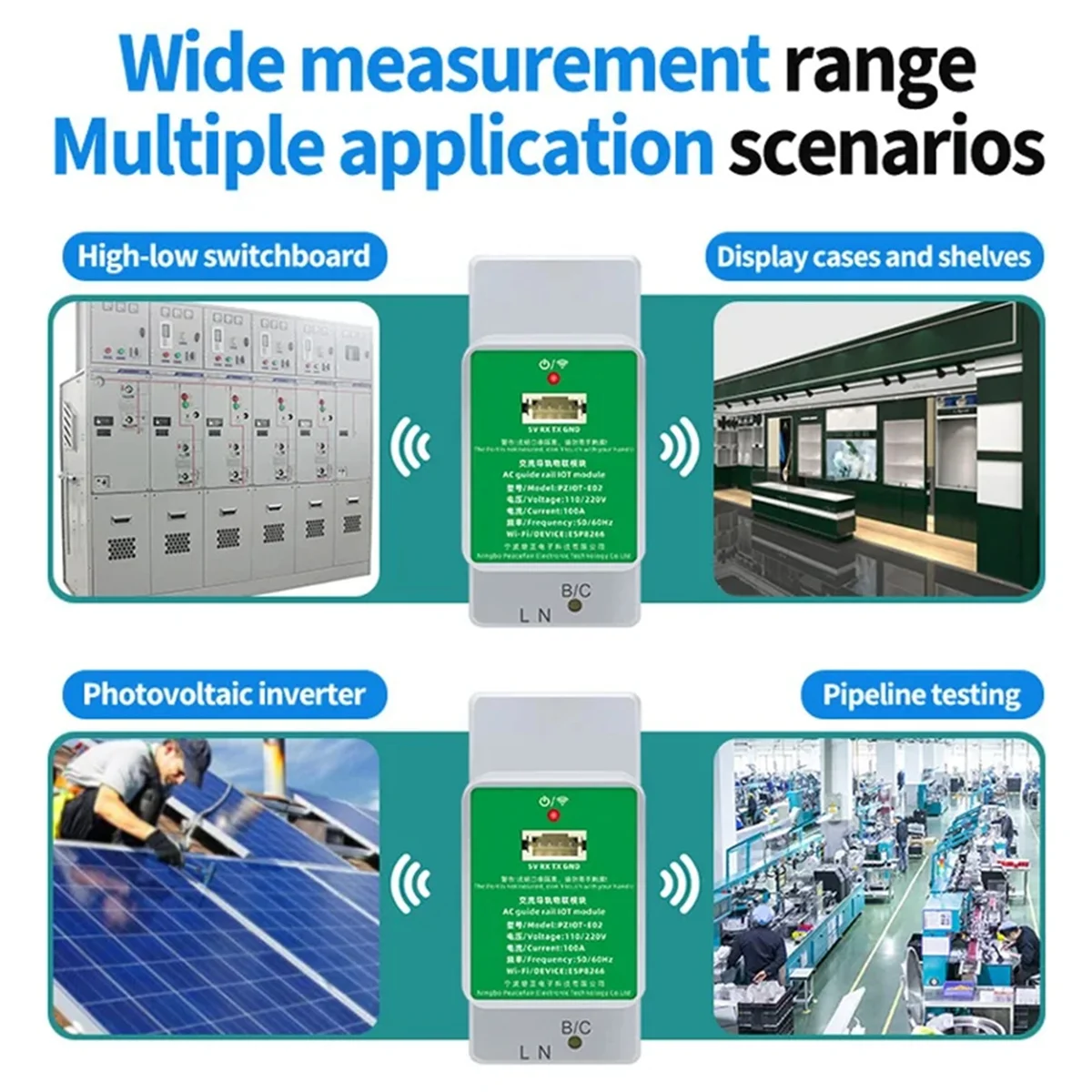 Peacefair PZIOT-E02 Ac Eenfasige Din Rail Meter Wifi Energie Vermogensmeter Elektrische Wattmeter Tasmota Esphome Voor Thuisassistent