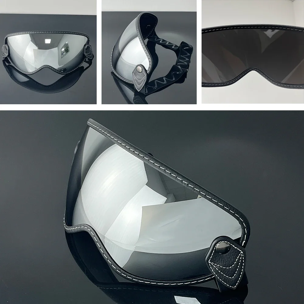 Retro Strap Bubble Visor Motorcycle Helmet Accessory for Half Face Helmets Anti-Scratch Replacement Vintage Sunscreen