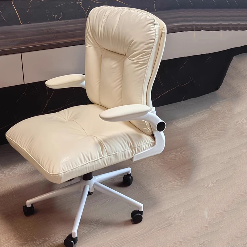 Silla de Oficina con respaldo elástico de lujo, mango de cuero Fex, Silla de Salón de lujo para el hogar y la Oficina, muebles de Oficina blancos de diseño