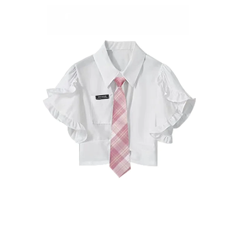 ستايل صيف 2025 الجديد: قميص بأكمام قصيرة وبنطلون عالي الخصر متين وعصري، طقم أنيق من قطعتين للشابات