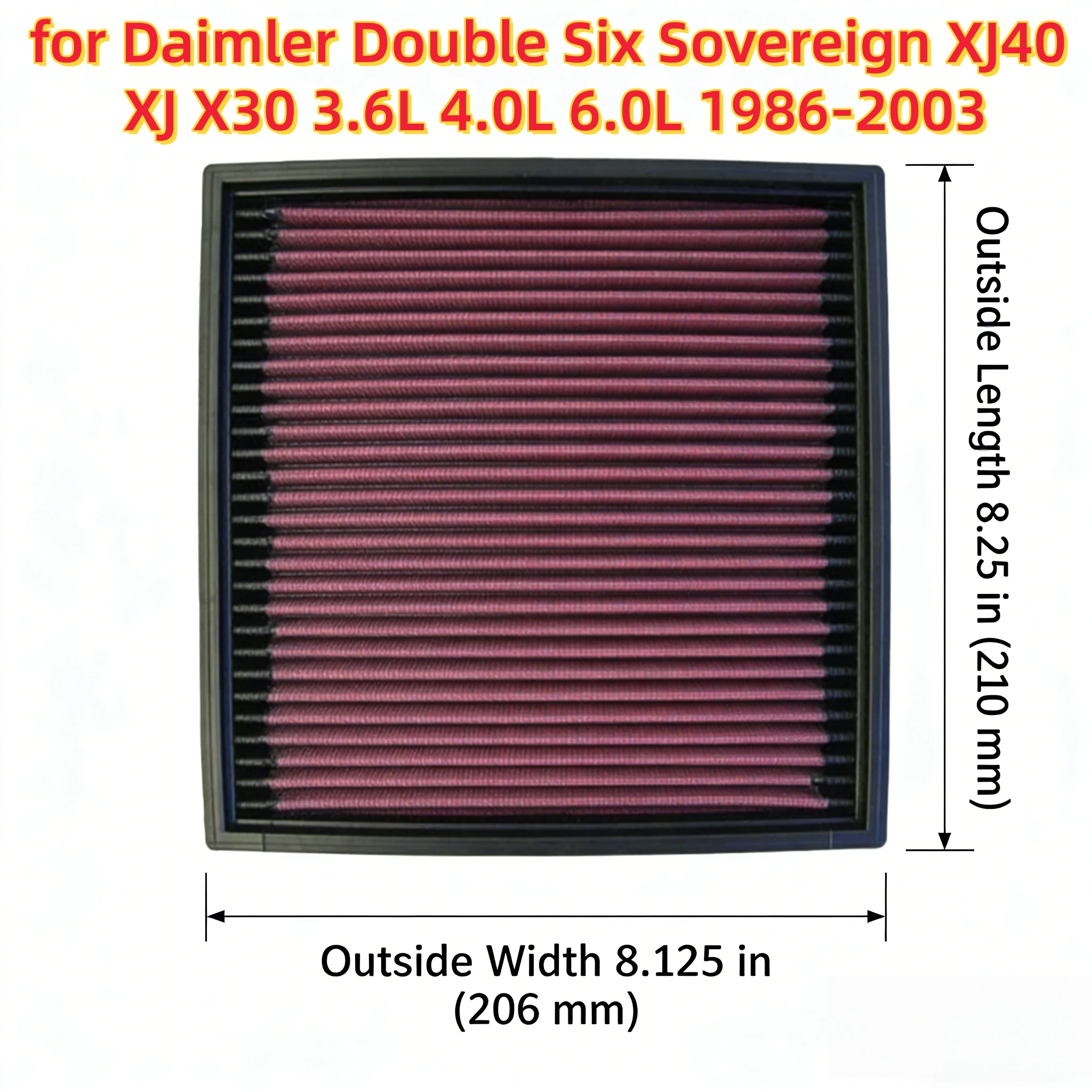 

Высокопроизводительный спортивный моющийся воздушный фильтр для Daimler Double Six Sovereign XJ40 XJ X30 3.6L 4.0L 6.0L 1986-2003, 33-2003