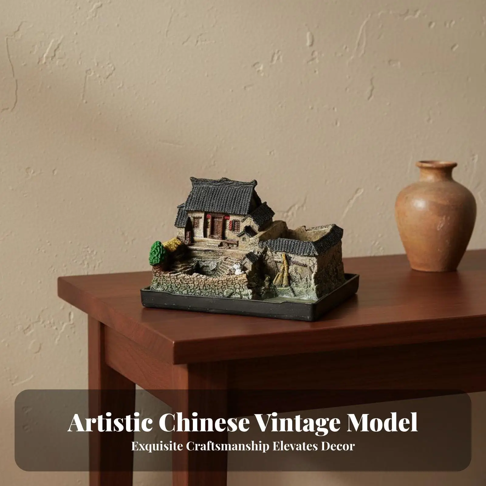 Detailed Resin Farmhouse Figurine Rustic Cottage Model Planter Base Nostalgic Vintage Art for Office Desk Shelf Decor