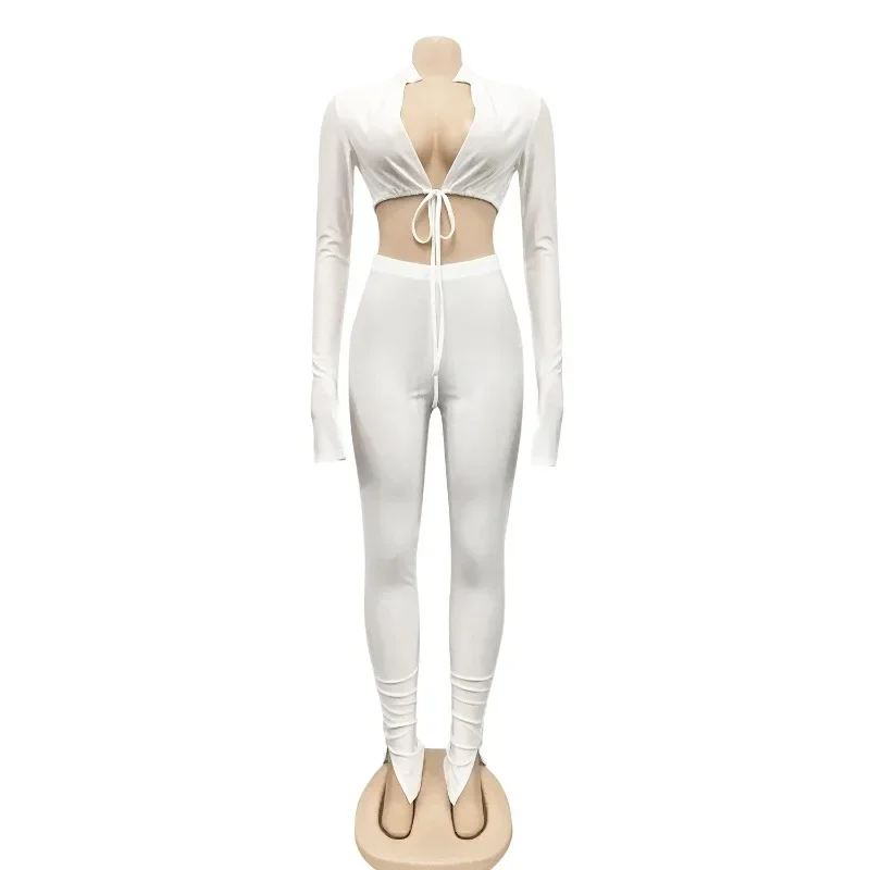 Summer Sexy Black Womens Jumpsuit 2023 White Black Bandage Long Sleeve Bodycon Jumpsuits Clubwear One Piece Outfits Women