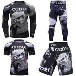 MMA boxing sets men 3d print Rashguard mma compression shirt pant Shorts long sleeve Bjj jiu jitsu Grappling Sportswear Suits