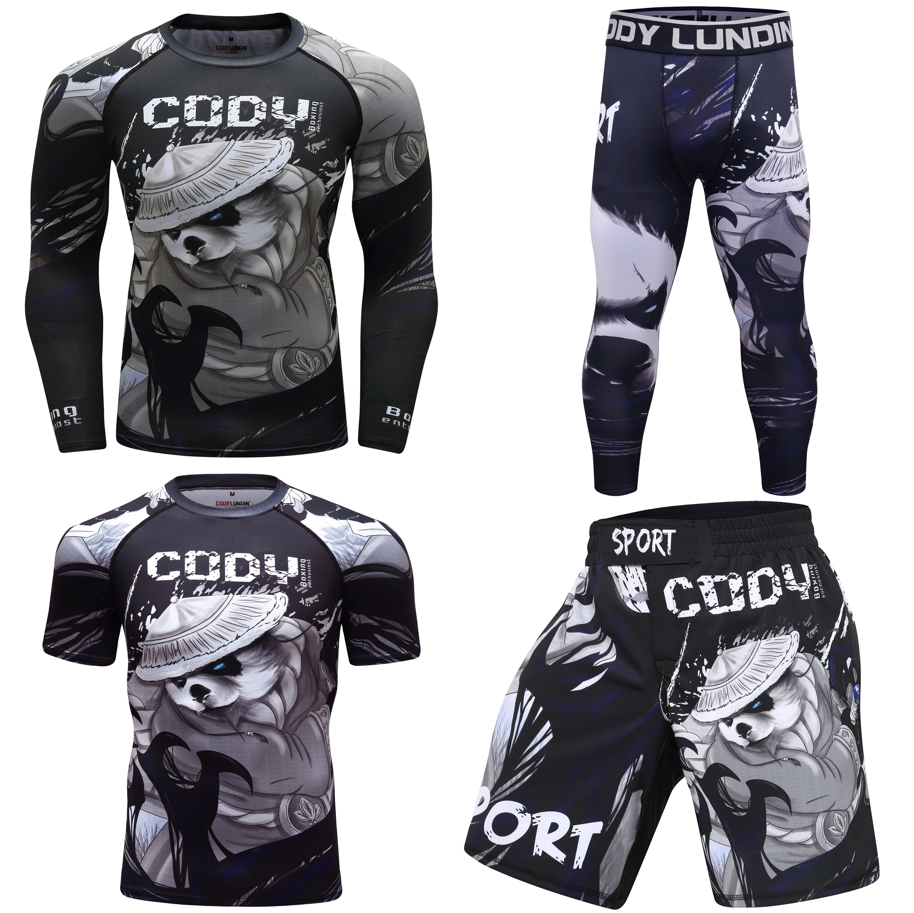 MMA Boxing Sets Men 3D Print Rashguard MMA Compression Shirt Pant Shorts Long Sleeve BJJ Jiu Jitsu Grappling Sportswear Suits