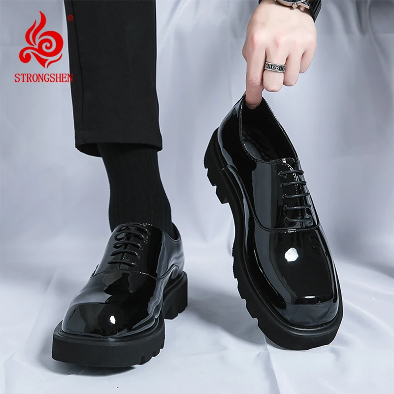 

STRONGSHEN Men Leather Shoes Fashion Casual Square Toe Gentleman Oxford Formal Business Men's Wedding Dress Social Office Shoes