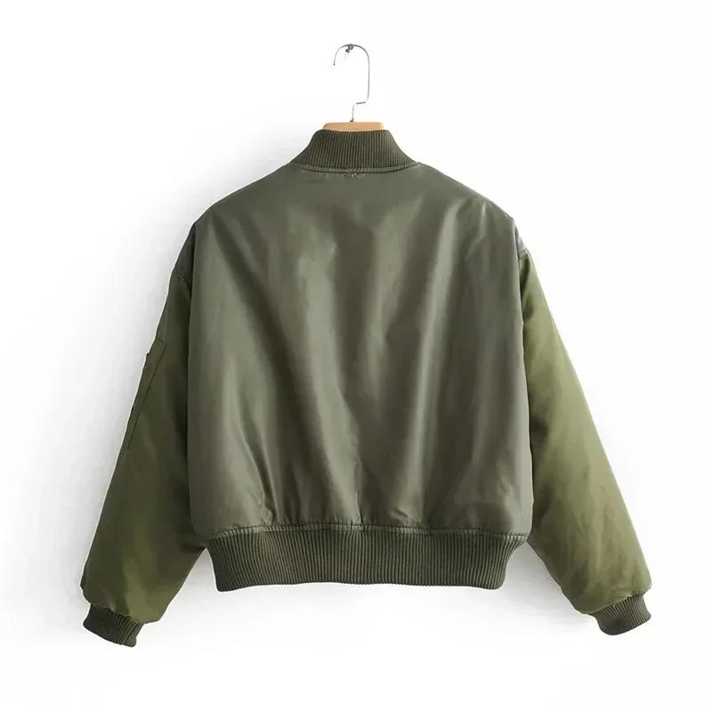 Autumn New Women's Army Green Flying Jacket Short Cotton Coat Winter Jacket Women