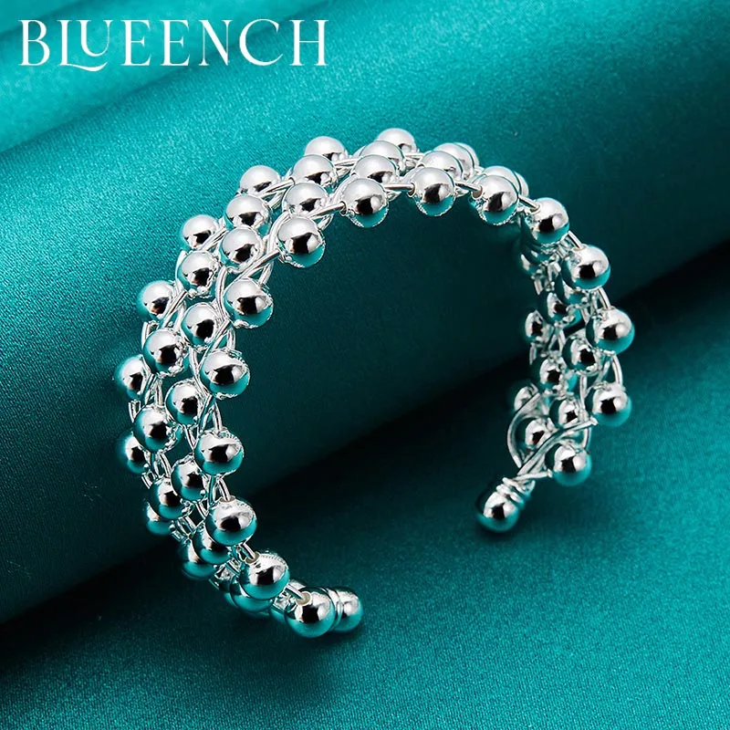 

Blueench 925 Sterling Silver Wide Face Bangles Bracelets With Small Round Beads For Women'S Wedding Party Fashion Jewelry