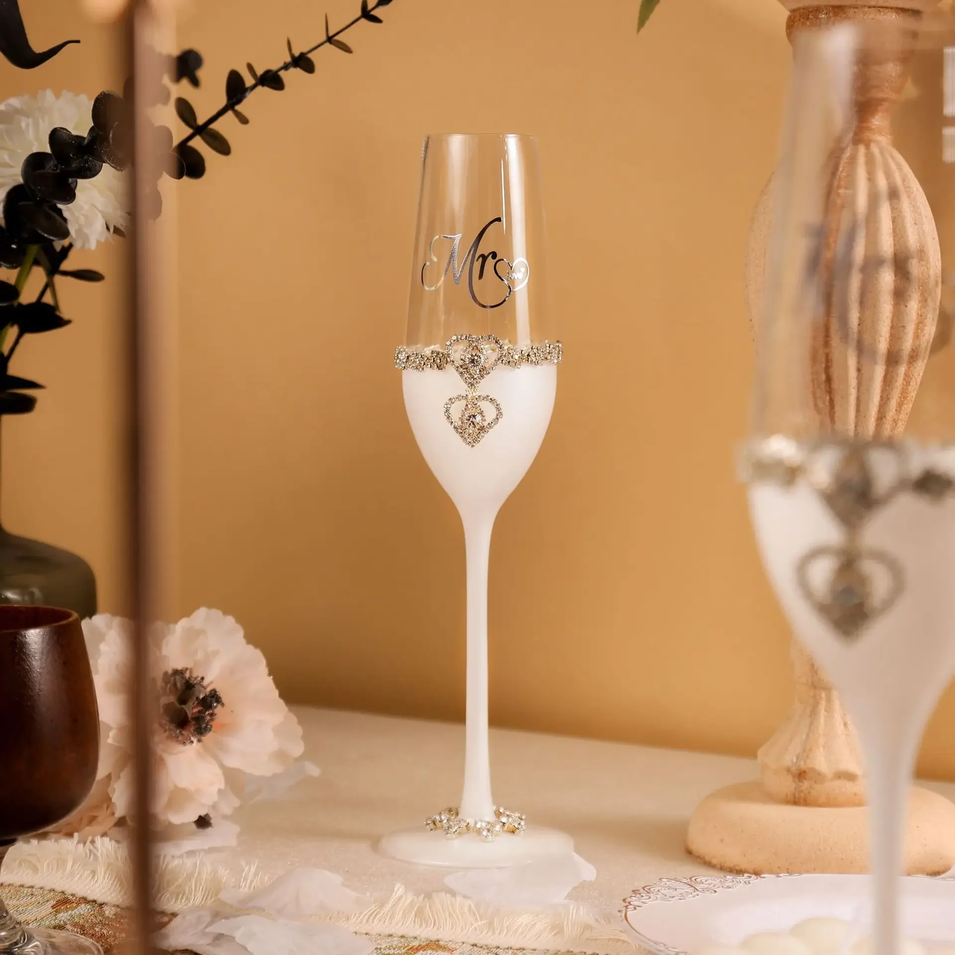2PCS Creative Rhinestone Crystal Champagne Glass Goblet Wedding Champagne Cup Toasting Champagne Flutes Set Luxury Gifts