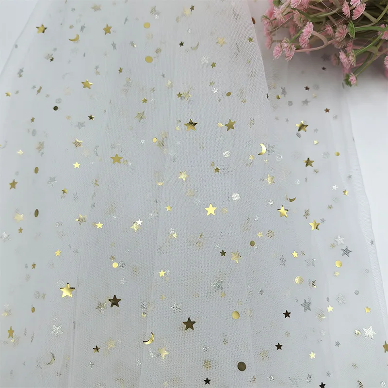 Star Moon Tulle Fabric Mesh Cloth for Gift Flower Wrapping Hair Accessories Women Kids Clothes Table Runner DIY Sewing Material