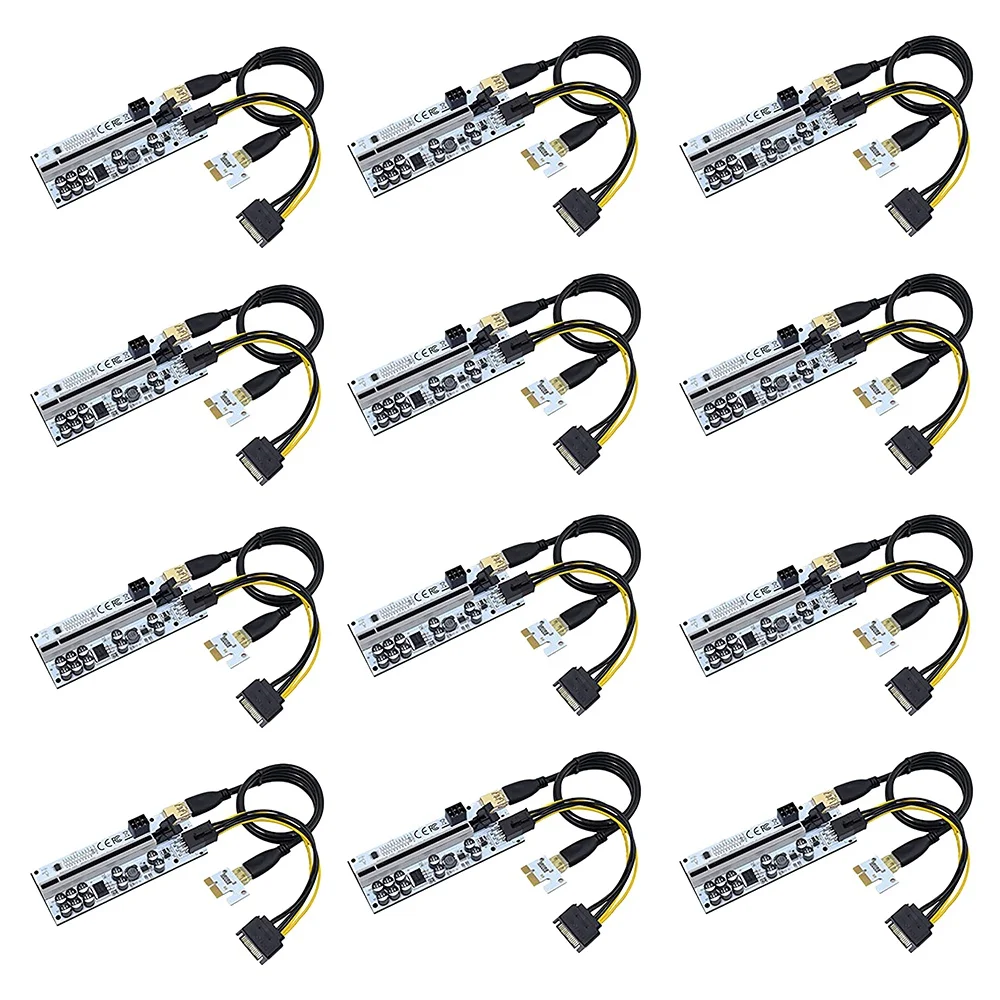 

12 Pcs VER012 MAX PCI-E Riser Card PCI-E 1X to 16X Graphics Riser Card with 10 Solid Capacitors/LED Light for BTC Mining