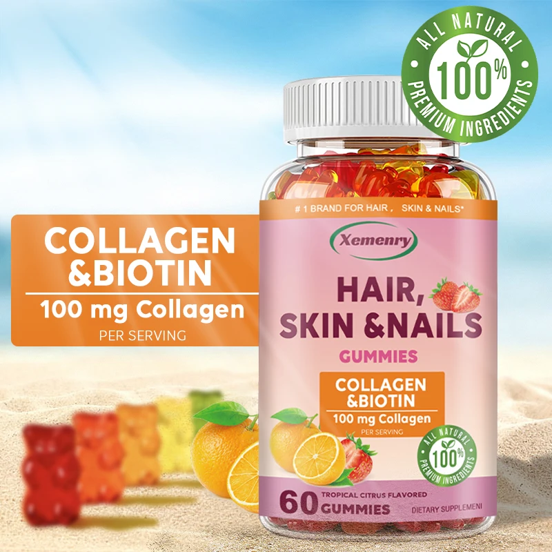 Hair, Skin & Nails Gummy Vitamins - Contains Biotin, Collagen - Promotes Hair Growth, Nourishes Skin, Strengthens Nails