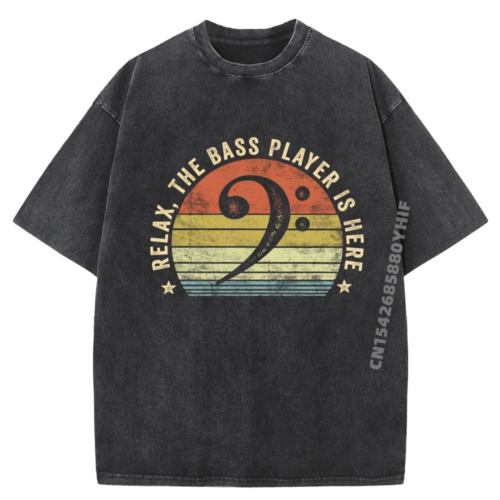 

Футболки Relax The Bass Player Is Here, футболка с нормальным рисунком, свободная футболка в стиле хип-хоп, мужская винтажная стираная одежда