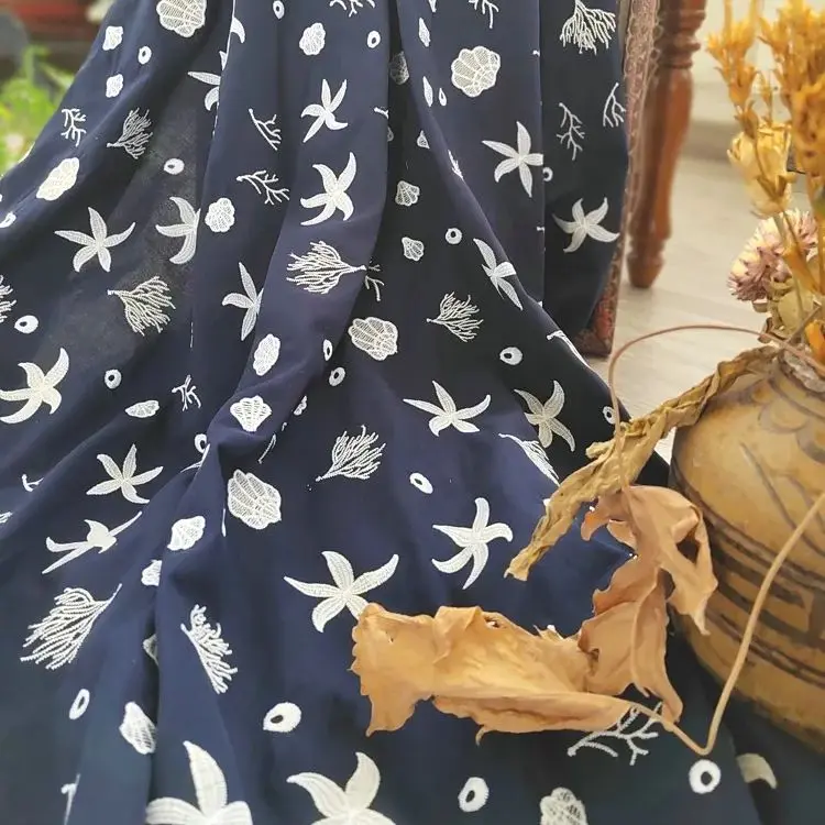 

100% cotton starfish shell lace embroidery fabric for sewing clothes DIY handmade 1 meter