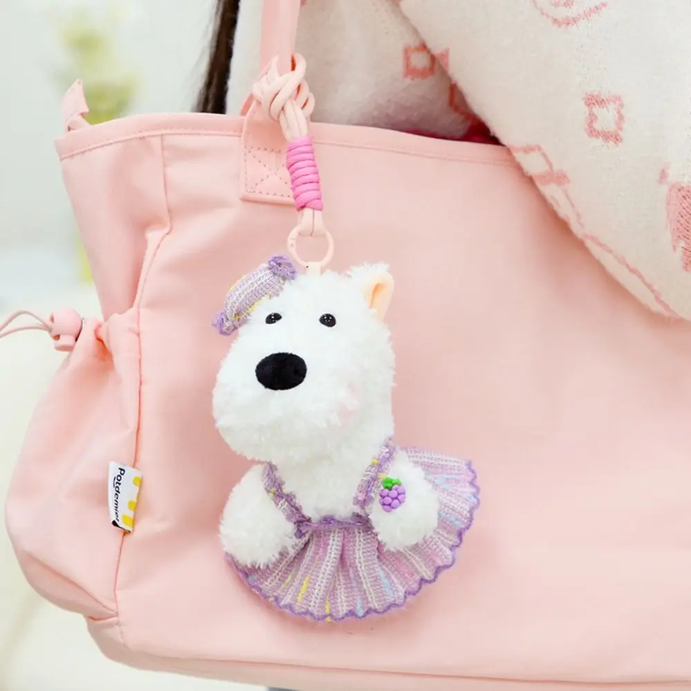 Kawaii relleno West Highland bolsa colgante Animal de dibujos animados Anti-pérdida cachorro llavero lindo colgante llaves Accesorios