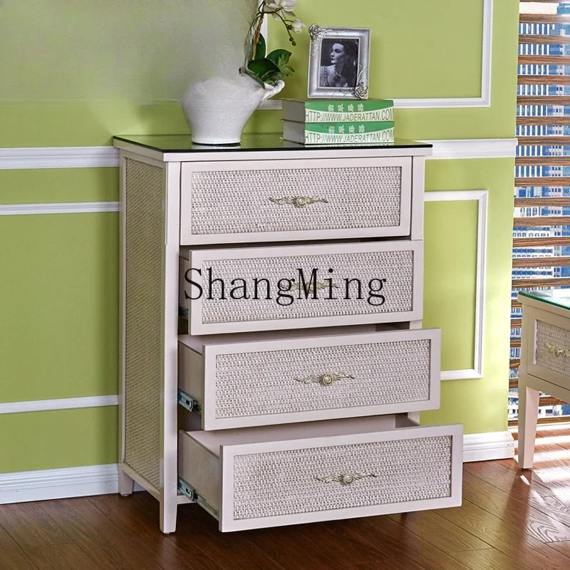 

CLtype solid wood storage storage four-drawer rattan real rattan chest of drawers