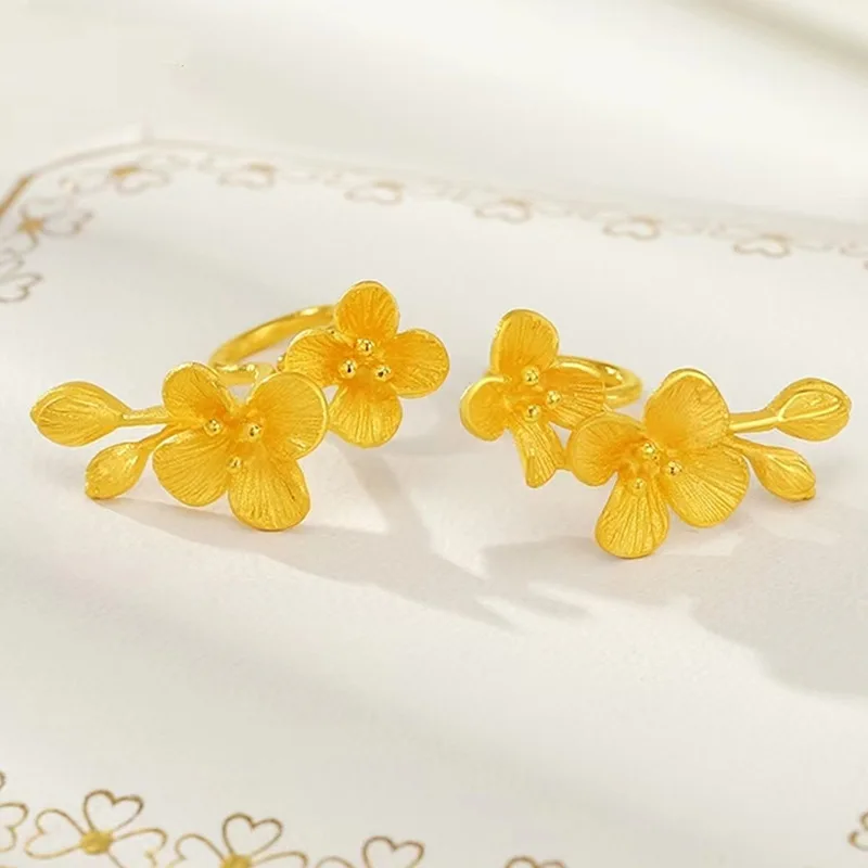 

Luxury Charm Authentic 18k Yellow Gold Color Stud Earring for Women Flower Leaf Wedding Daily Wear Gold Earring Jewelry Gifts