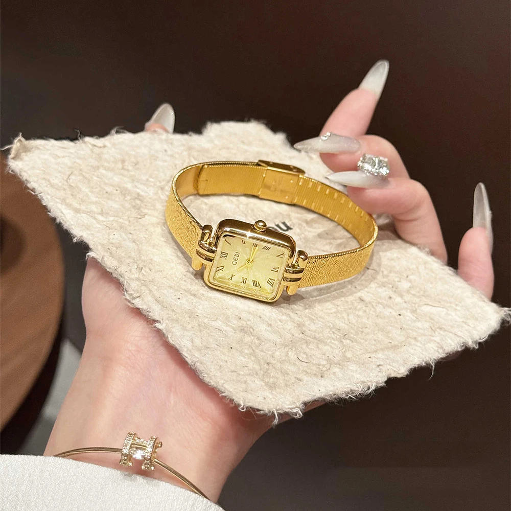 ساعة كوارتز من الفولاذ المقاوم للصدأ باللون الذهبي من GEDI هدية ساعات يد نسائية فاخرة وأنيقة