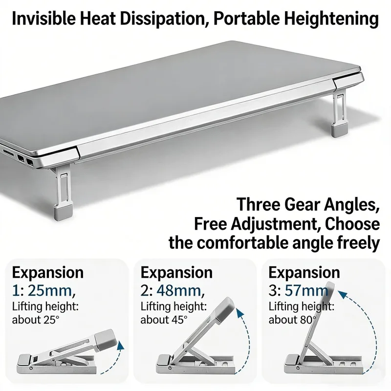 2pcs Portable Mini Invisible Notebook Stand (3 Adjustable Levels), Ergonomic Typing & Heat Dissipation Desktop Riser