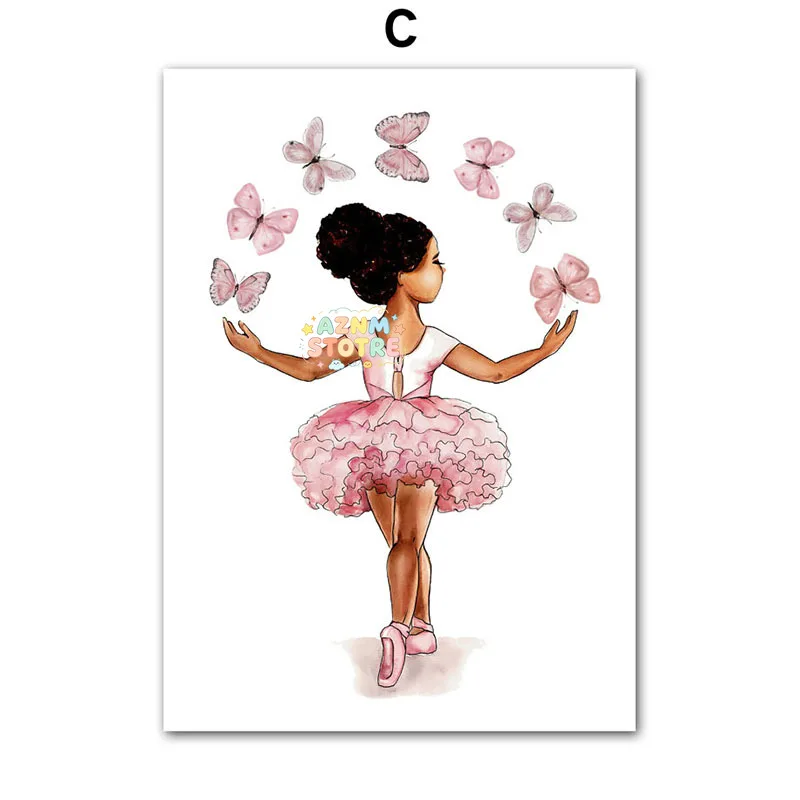Black Ballet Girl Butterfly Rainbow Crown Flower Wall Art Canvas Painting Nordic Posters And Prints Picture Baby Kids Room De