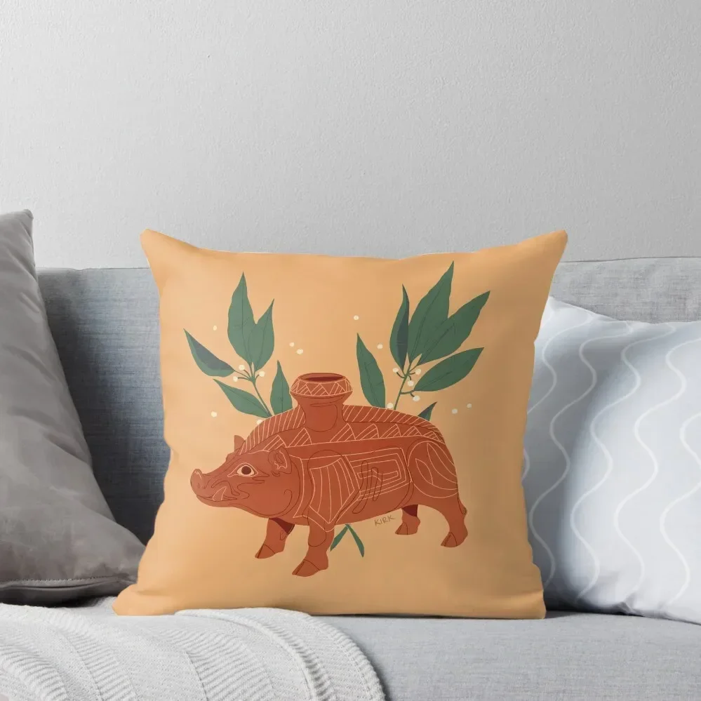 Etruscan Boar Vessel - Floral Artefacts Throw Pillow christmas decorations 2025 christmas supplies pillow